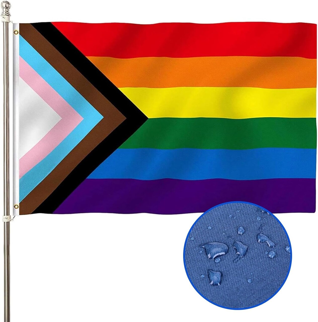 Progress Pride Flag Outdoor,3 * 5Ft Pride Decorations Rainbow Progressive Pride Flag LGBTQ Gay Lesbian Transgender Vivid Color Polyester Flag With 2 Grommets For Pride Month Garden Yard Decor